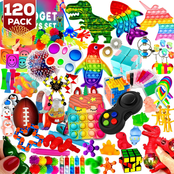 120 Pack Fidget Toys Set,Pop Sensory Party Favors Gifts for Kids Adults Boy Girl ADHD Autism Stress Relief Stocking Stuffers Autistic Bulk Goodie Bag Pinata Filler Treasure Box Classroom Prizes School