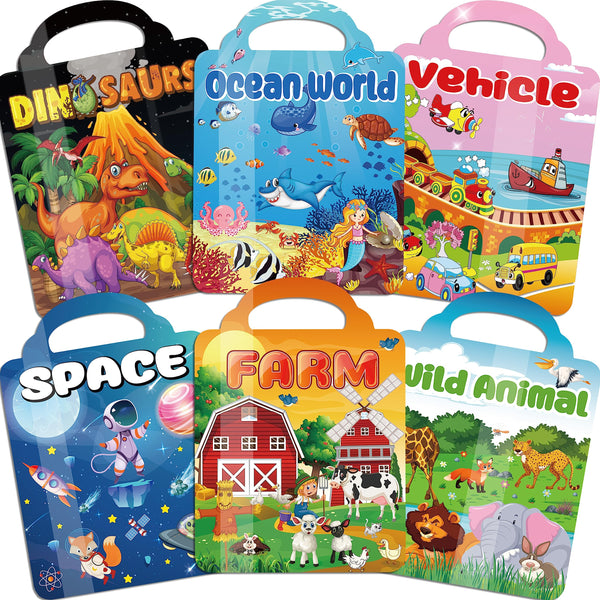 Kalysky 6Set Puffy Sticker Books for Kids, 3D Reusable Stickers Books for Toddlers 3-5,Farm+Animal+Dinosaurs+Ocean World+Space+Vehicle
