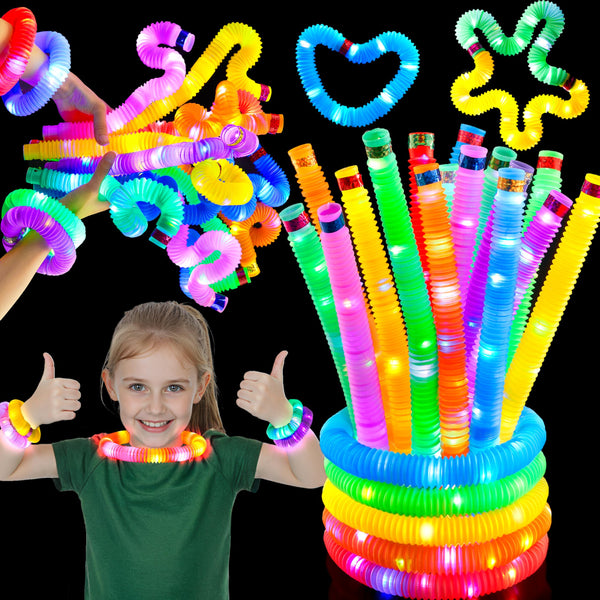 JOYIN 18 Pack Glow Sticks Party Favors for Kids, Light Up Pop Tubes Glow Necklaces Bracelets Party Supplies for Toddlers Boys Girls Birthday Gifts, Christmas, Halloween Goodie bags