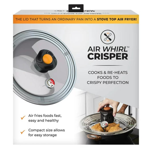 Air Whirl Crisper New Air Fryer Lid for Pots & Pan, Capacity Fits 10 to 12 inch, Silver