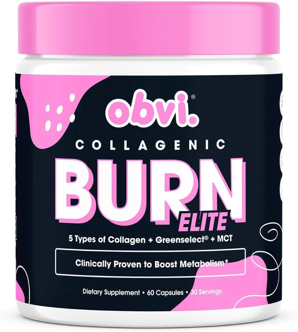 Obvi Burn Elite | Supports Metabolism Boost, Energy, and Focus | Supplement with Collagen and Green Tea | Supports Healthy Hair, Skin, Nails, and Joints | 60 Capsules, 30 Servings