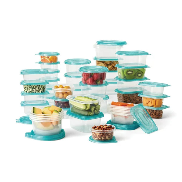 Mainstays 92 Piece Plastic Food Storage Container Set, Clear Containers, Transparent Blue Lids, Assorted Sizes - 46PK