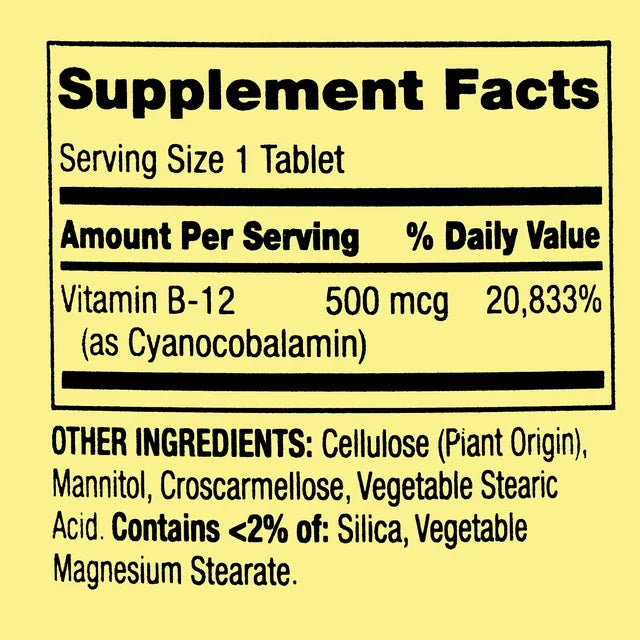 Spring Valley Vitamin B12 Tablets, 500 mcg, 100 Count