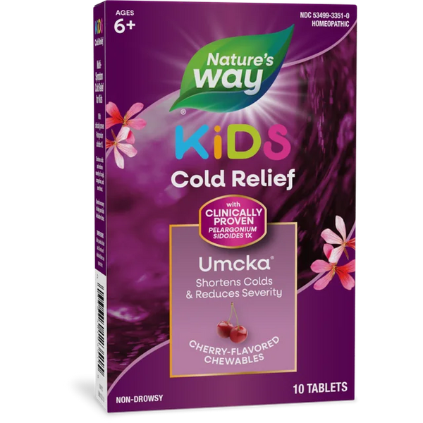 Nature's Way Kids Cold Relief Chewable Tablets, Umcka, Homeopathic, Shortens Colds, Cherry, 10ct